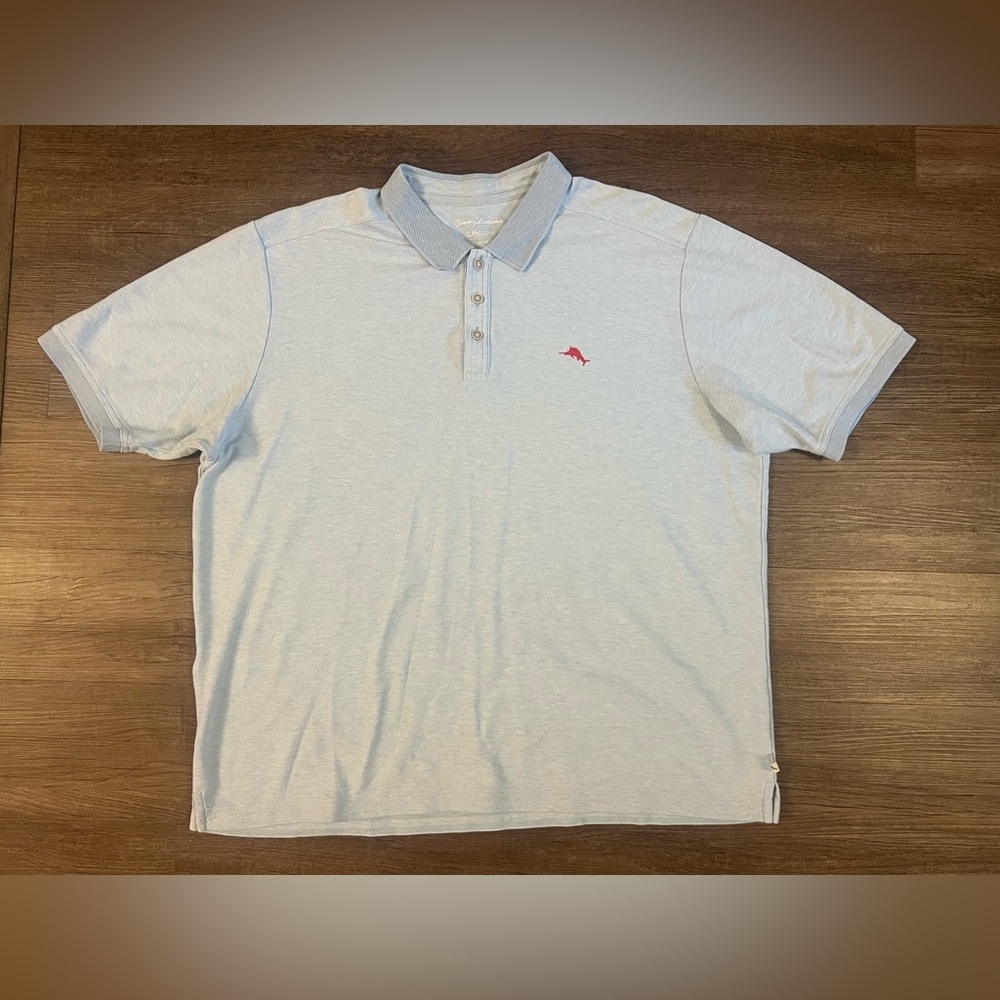 Tommy Bahama Island Zone Supima Cotton Polo Men’s 2XL Baby Blue Beach Preppy A37